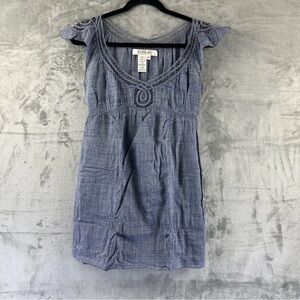 Studio M Dress Women’s XS Chambray Blue Babydoll Lace Detail Neckline Cap Sleeve
